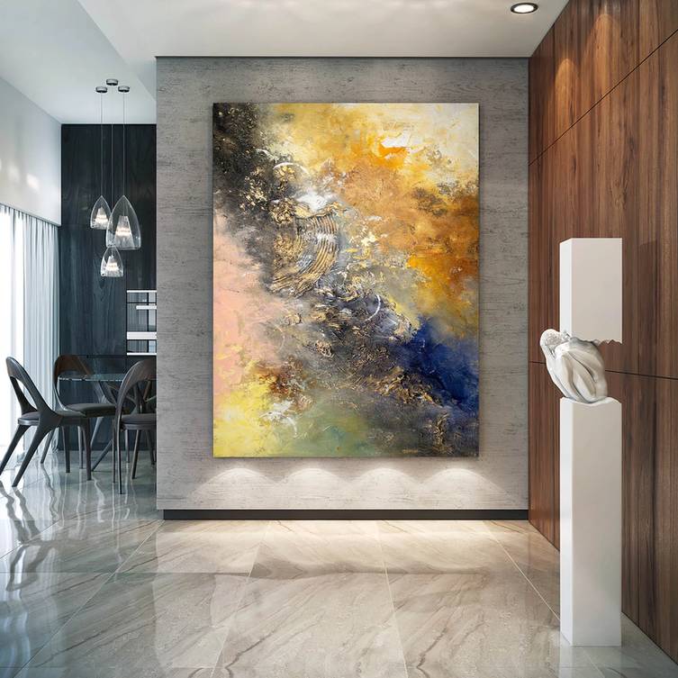 Size Original Hand-painted Room Yellow You Abstract Canvas Artwork KPEI3